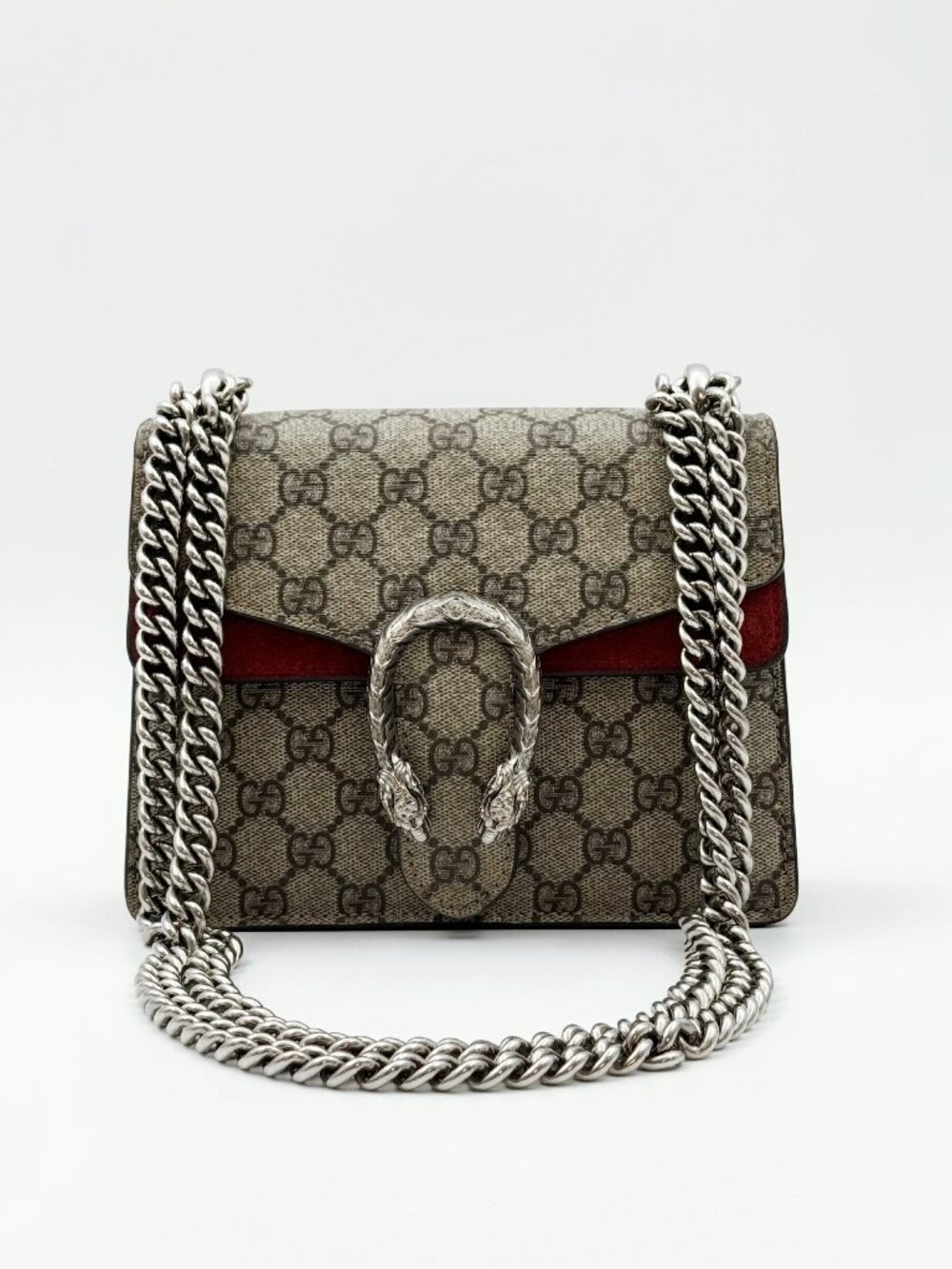 Gucci Dionysus GG Canvas Red Suede Chain Crossbody Shoulder Bag